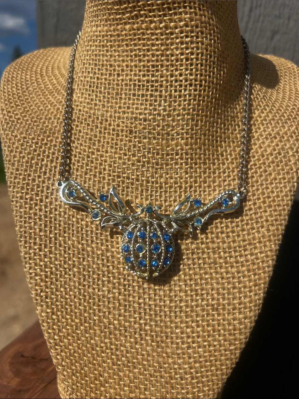 Silver-Tone Blue Crystal Pendant Necklace - Women Jewelry